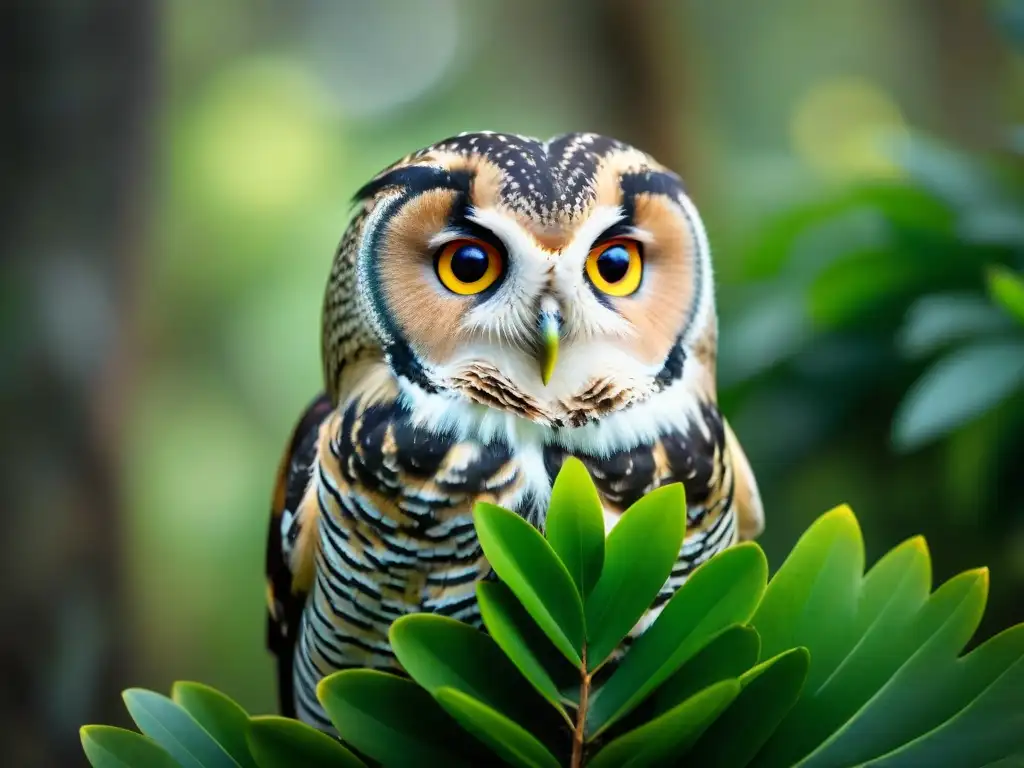 Fotografiando la flora y fauna autóctona de Uruguay: un Tucuquere raro camuflado entre las frondosas hojas de un ceibo