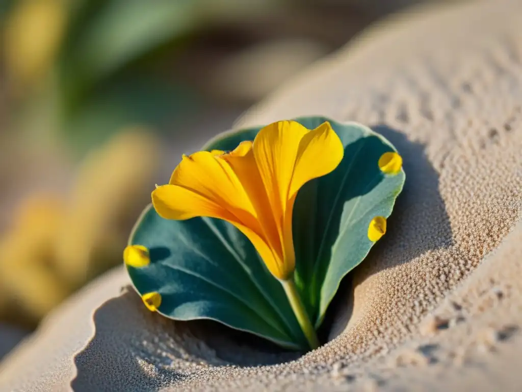 Flora única: Detalle de una vibrante Calceolaria amarilla en las dunas de Polonio, Uruguay