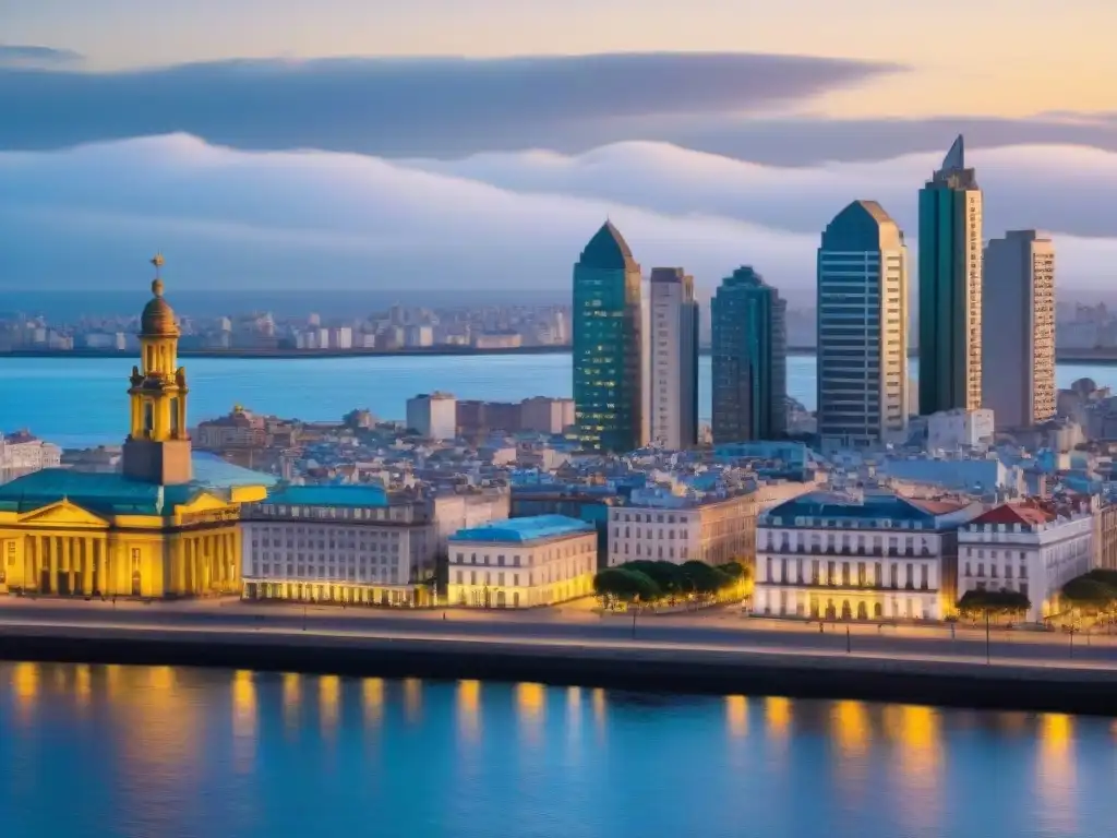 Guía fotográfica esencia Montevideo: Una panorámica impresionante de la icónica Rambla de Montevideo, combinando la ciudad y la naturaleza