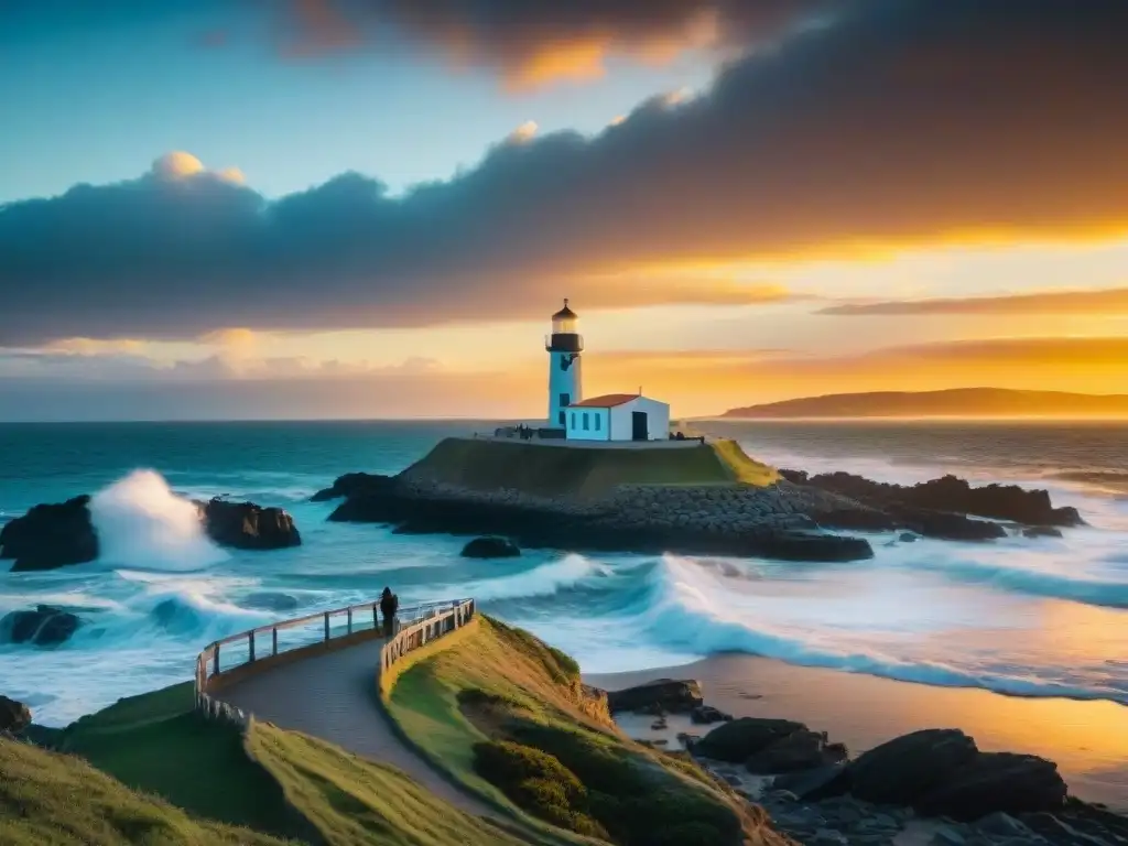 Fotógrafo capturando el atardecer en la costa de Uruguay