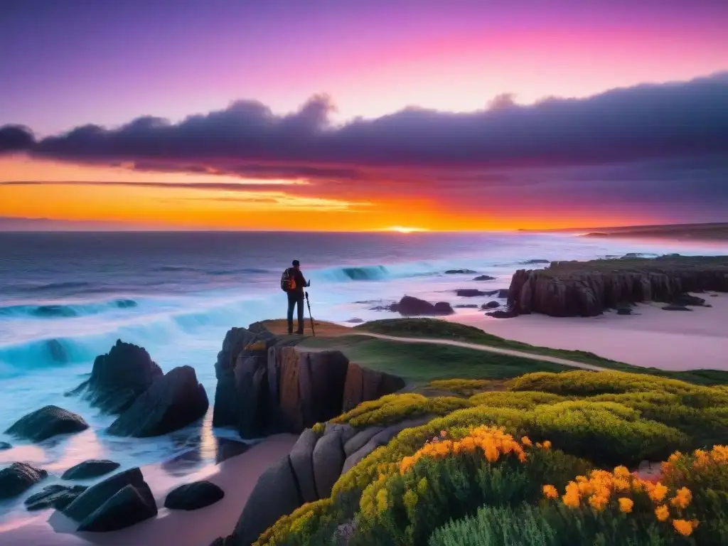 Fotógrafo capturando la belleza del atardecer en Cabo Polonio, Uruguay