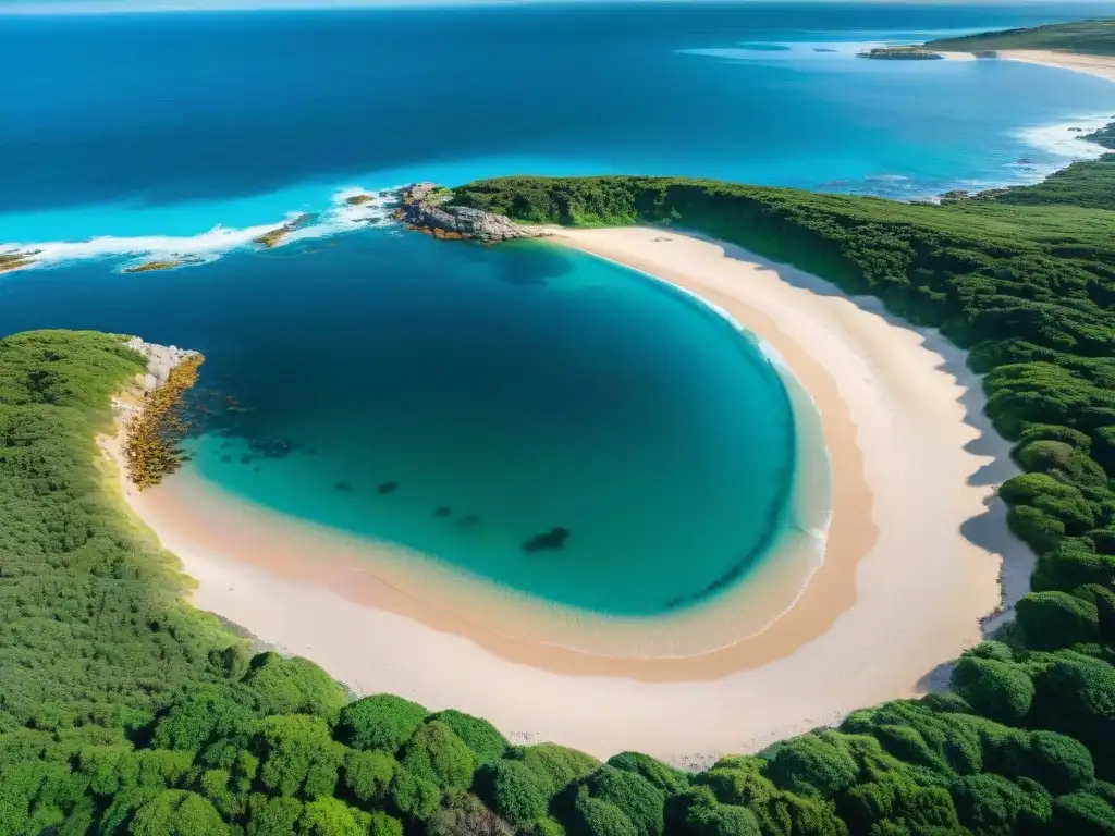 Playa paradisíaca en Uruguay: la magia de la naturaleza Fotógrafo capturando la belleza de playas escondidas en Uruguay, entre vegetación verde y mar azul