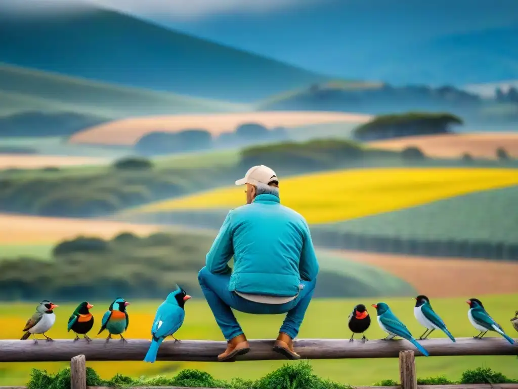 Fotógrafo ajustando cámara para capturar aves en Uruguay