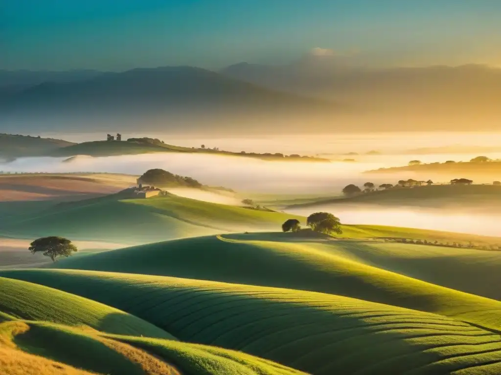 Fotógrafo ajustando equipo para capturar la serenidad de los paisajes de Uruguay al amanecer