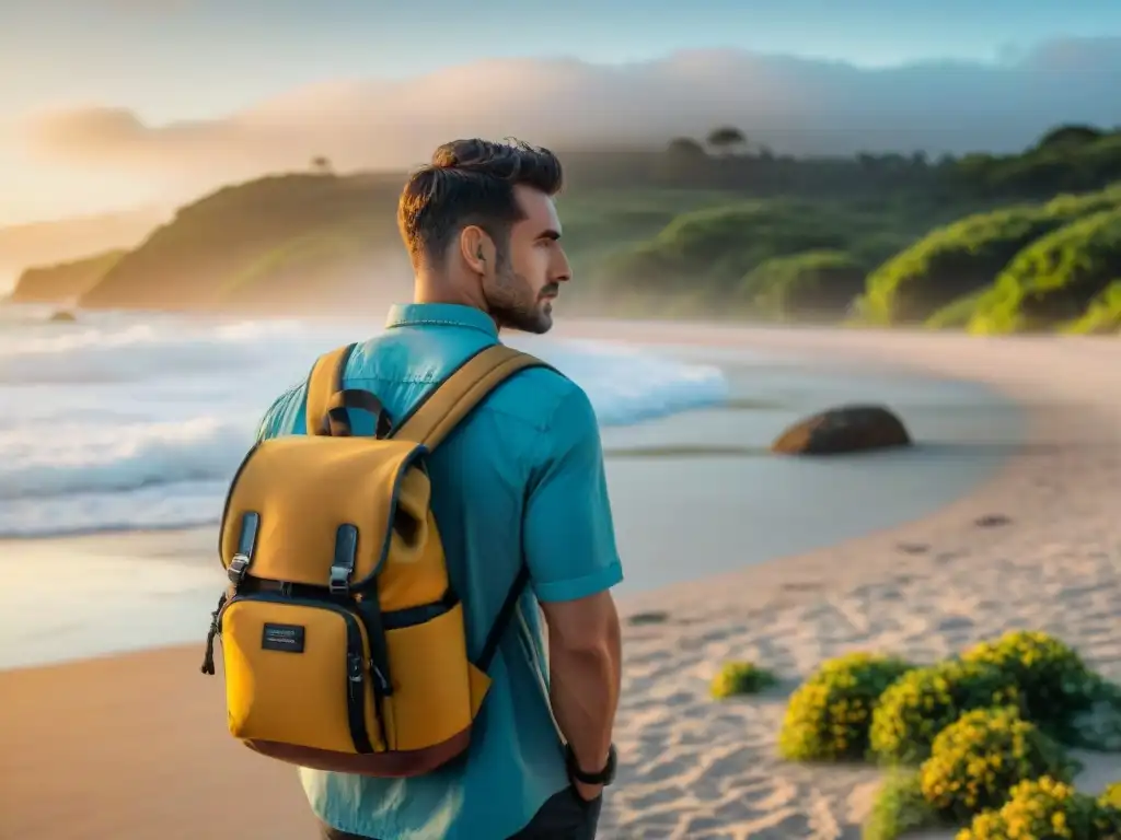 Fotógrafo profesional captura atardecer en playa de Uruguay con accesorios cámara