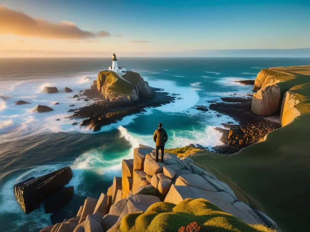 Un fotógrafo solitario capturando el atardecer en Cabo Polonio, Uruguay