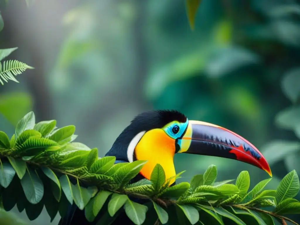 Fotógrafo de vida silvestre en Uruguay capturando un tucán en la selva exuberante