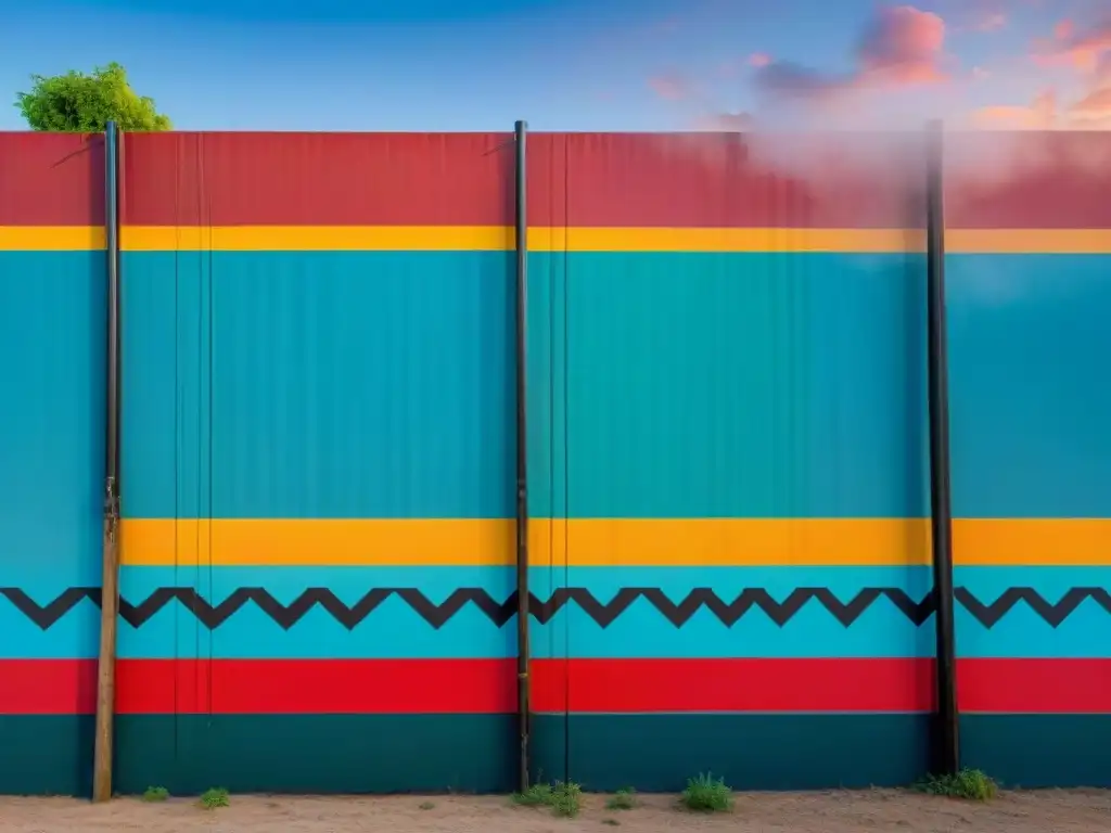 Murales fronterizos: fusión cultural y arte urbano Explorando la fusión de culturas en mural urbano fronterizo vibrante