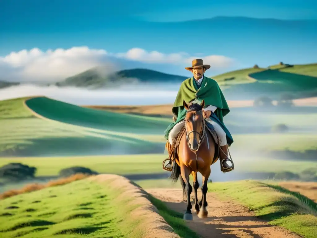 Un gaucho uruguayo montando a caballo en el paisaje rural de Uruguay