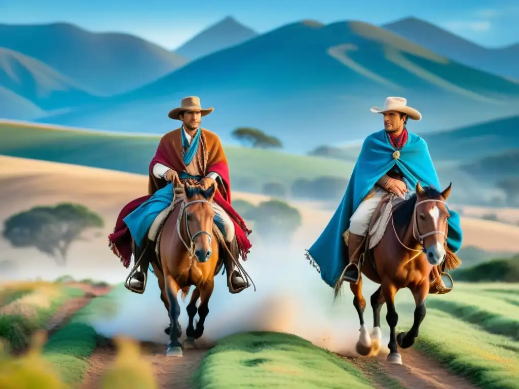 Un gaucho uruguayo cabalga en las llanuras doradas de Florida, Uruguay