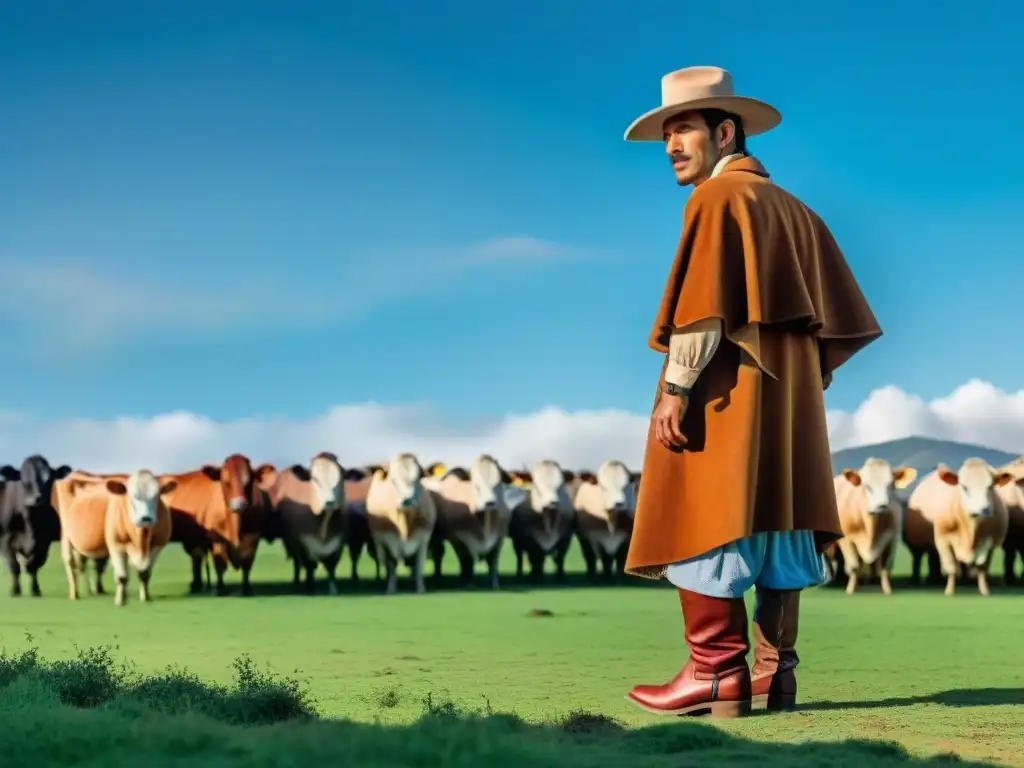 Un gaucho uruguayo en la pampa con su ganado - Agroturismo en Uruguay tradiciones auténticas