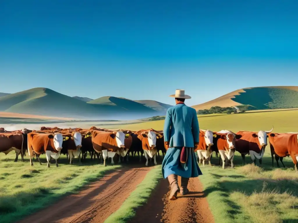 Gauchos pastoreando ganado en las pintorescas Pampas de Uruguay