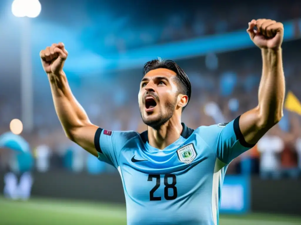 Gol emocionante en estadio uruguayo: jugador celebra con pasión