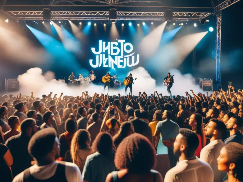Grupo de artistas jóvenes actuando apasionadamente en el Festival de la Juventud en Salto, rodeados de color y arte vibrante