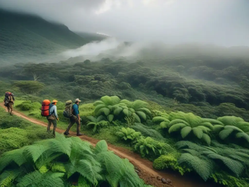 Un grupo de aventureros explorando la selva de Uruguay con el mejor repelente de insectos para sus aventuras