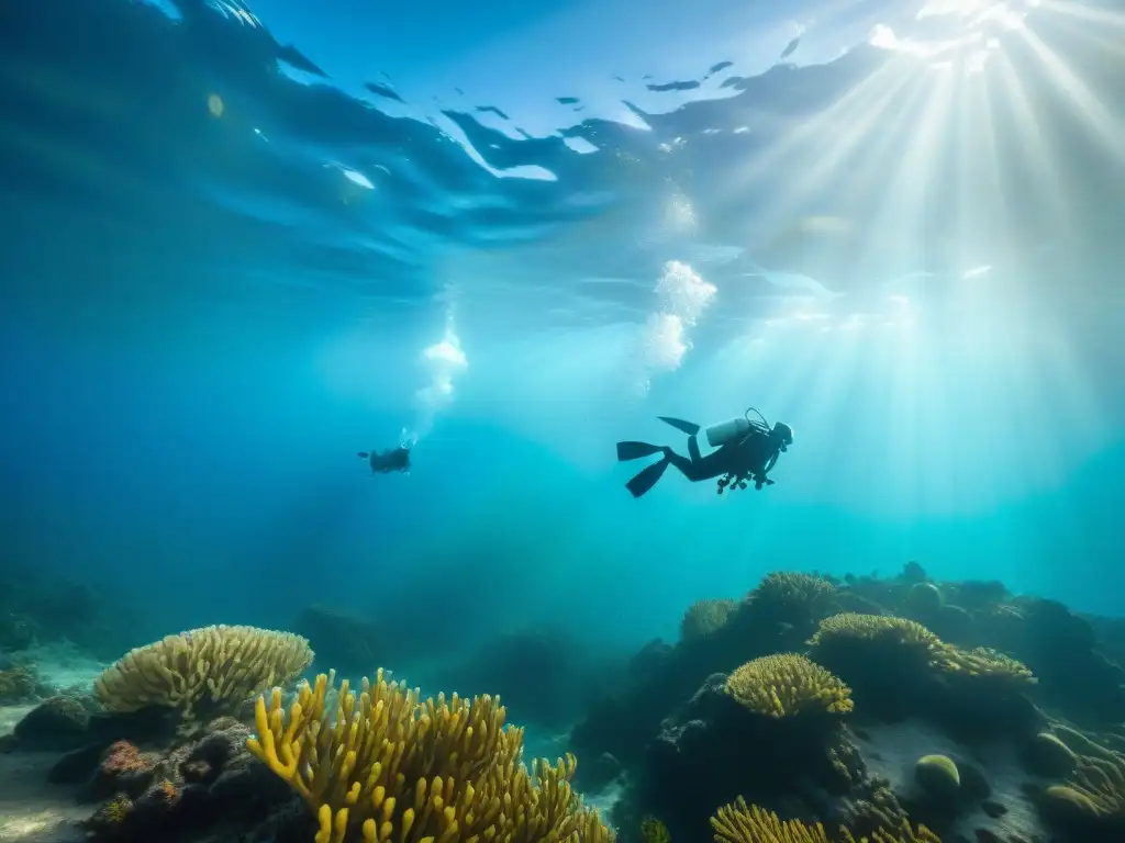Exploración submarina en Uruguay: belleza y emoción en las profundidades Grupo de buceadores explorando las aguas cristalinas de Uruguay