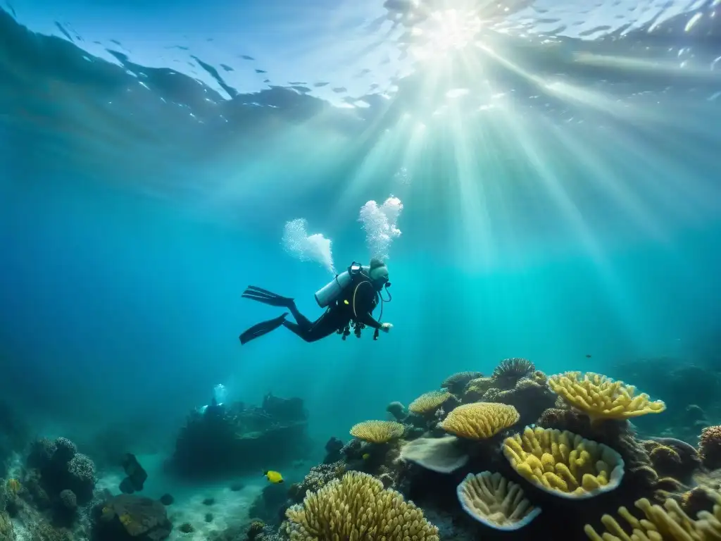 Un grupo de buceadores explorando el vibrante mundo submarino frente a la costa de Uruguay, maravillados por la belleza