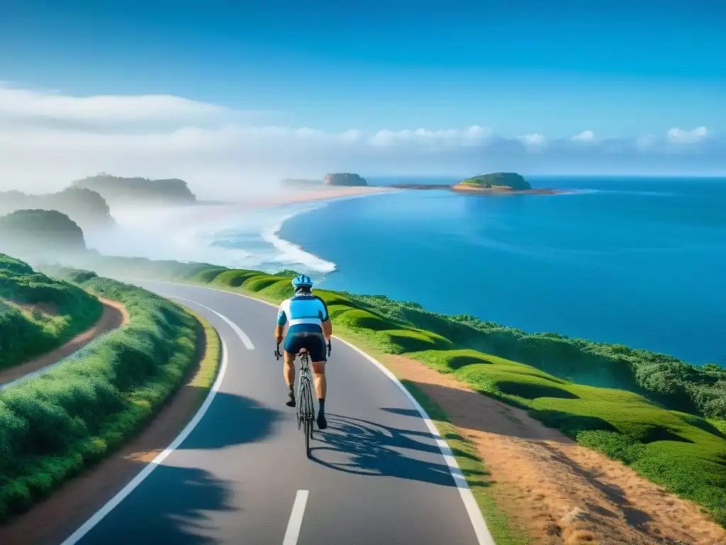 Un grupo de ciclistas recorriendo la costa de Punta del Este en Uruguay