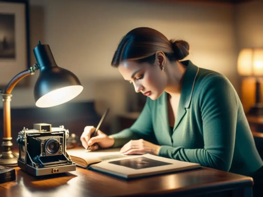 Grupo de conservacionistas restaurando fotografía histórica en Uruguay, en ambiente nostálgico con cámaras antiguas y herramientas de restauración