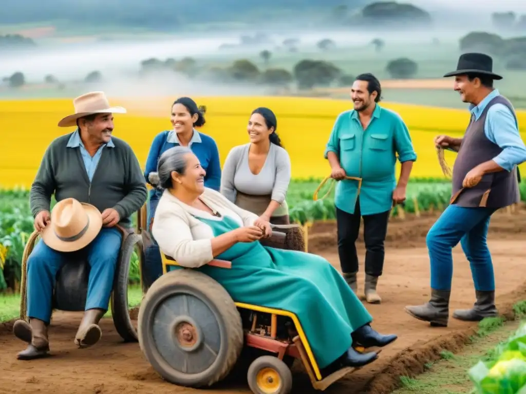 Un grupo diverso disfruta de la agricultura en una granja de Uruguay