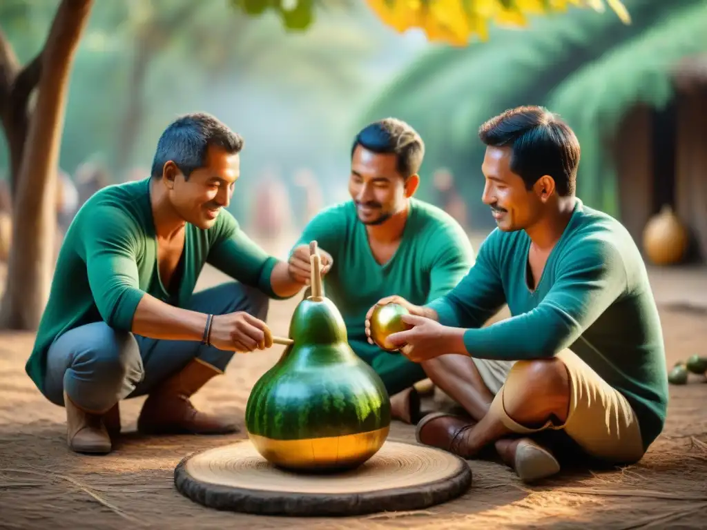 Grupo diverso disfruta de ceremonia del mate en entorno campestre uruguayo, reflejando cultura uruguaya de bebidas tradicionales