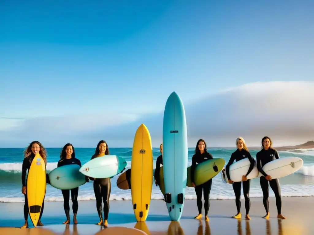 Un grupo diverso de mujeres surfistas en Uruguay, unidas y empoderadas en la playa