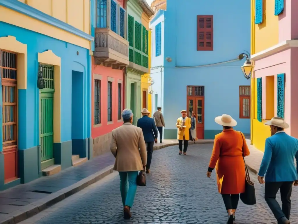 Grupo diverso disfrutando de un tour cultural y gastronómico por las calles vibrantes de Montevideo, Uruguay