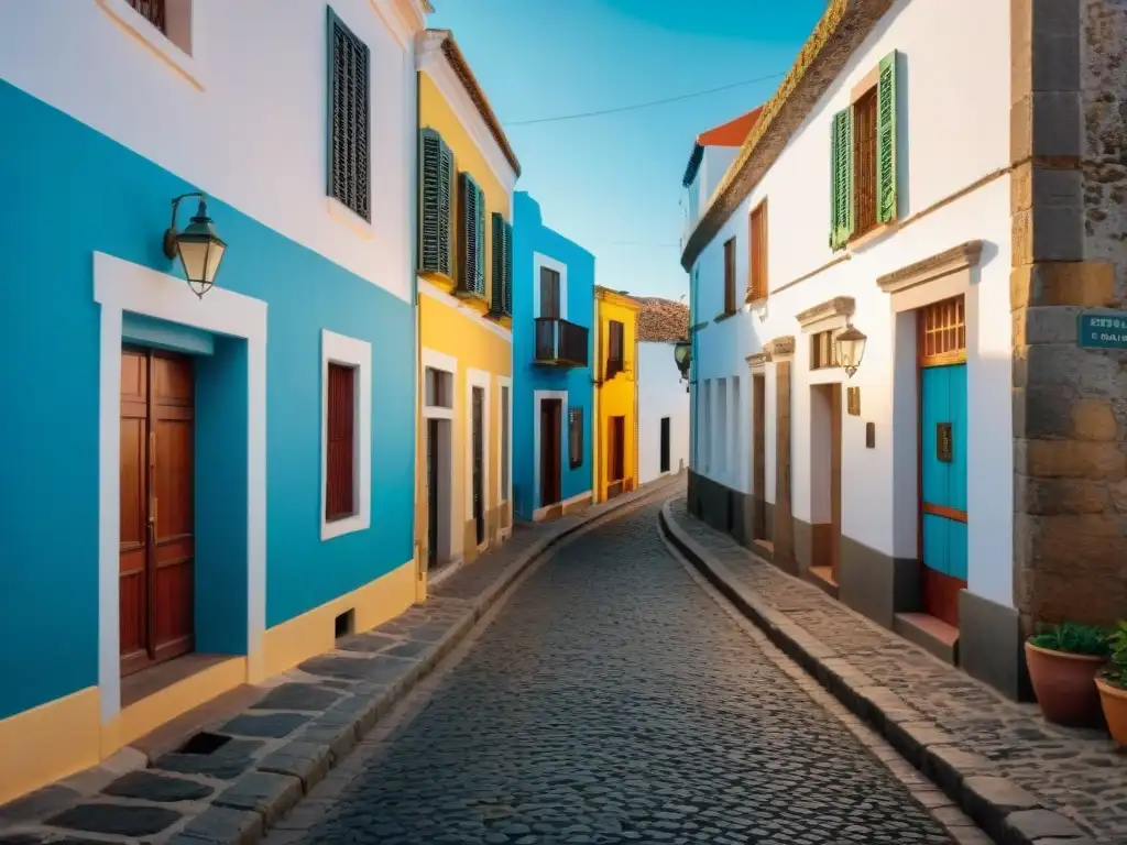 Un grupo diverso de viajeros explorando las calles históricas de Colonia del Sacramento en Uruguay, maravillándose con los sitios históricos