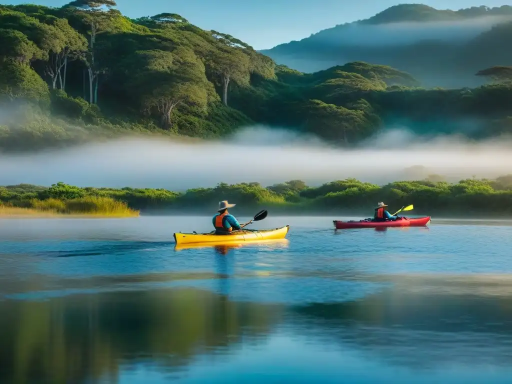 Grupo de ecoturistas remando en Laguna Garzón, Uruguay