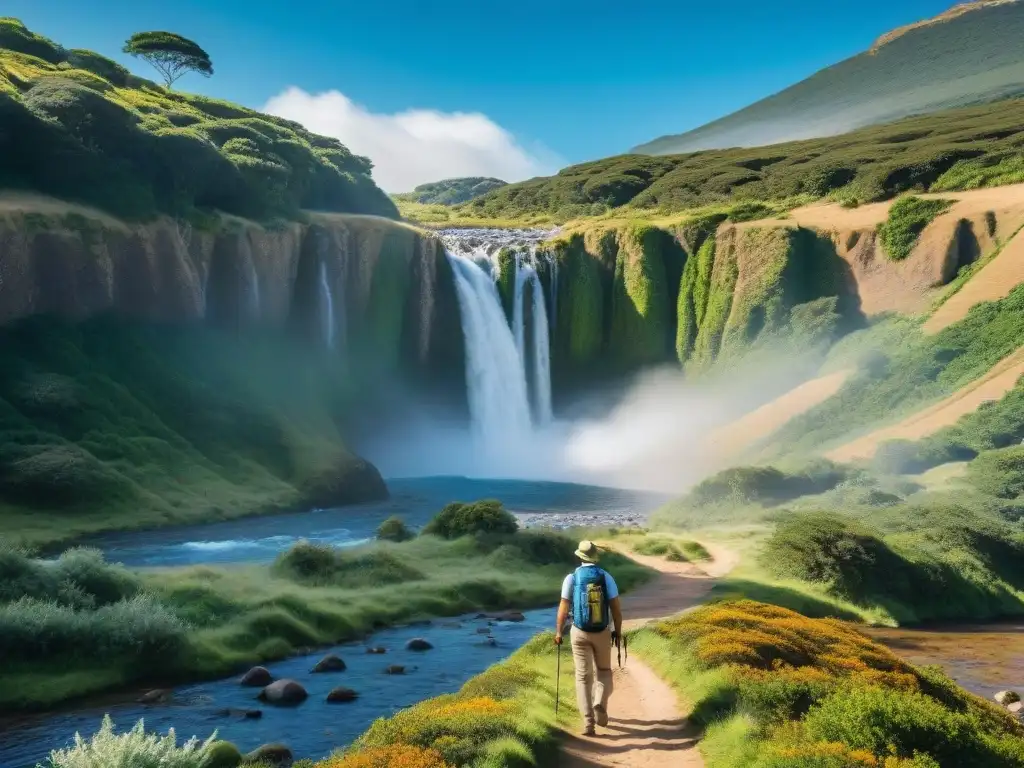 Grupo de excursionistas con filtros agua portátiles disfrutando de un paisaje en Uruguay