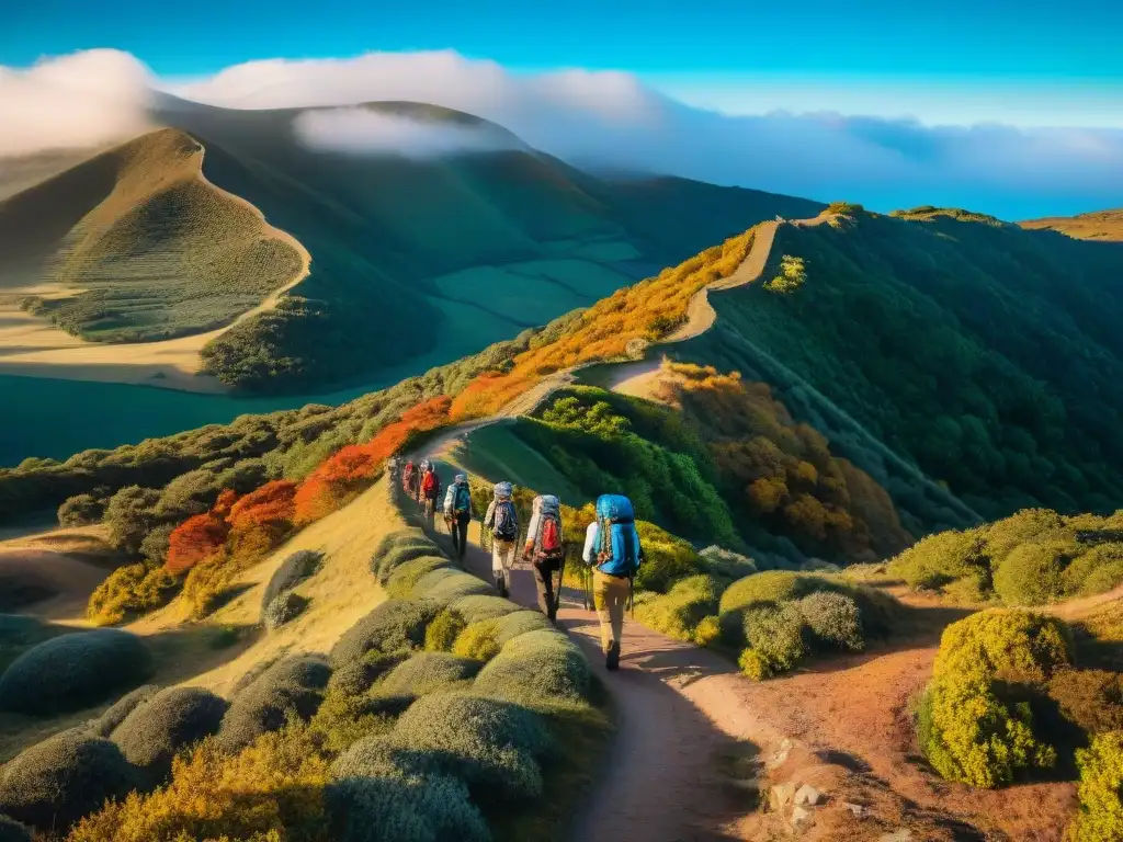 Grupo de excursionistas explorando los impresionantes paisajes de Uruguay en otoño