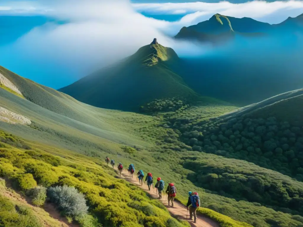 Un grupo de excursionistas recorriendo la majestuosa Sierra de las Ánimas en Uruguay