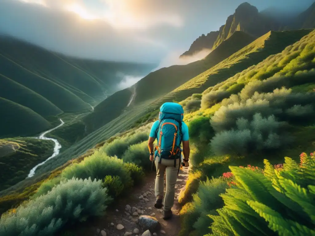 Un grupo de excursionistas subiendo un sendero empinado en La Vuelta de los Tres Cerros