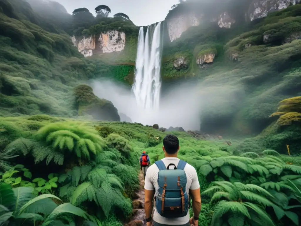 Un grupo de exploradores descubriendo secretos en Uruguay, con aves exóticas y una cascada escondida