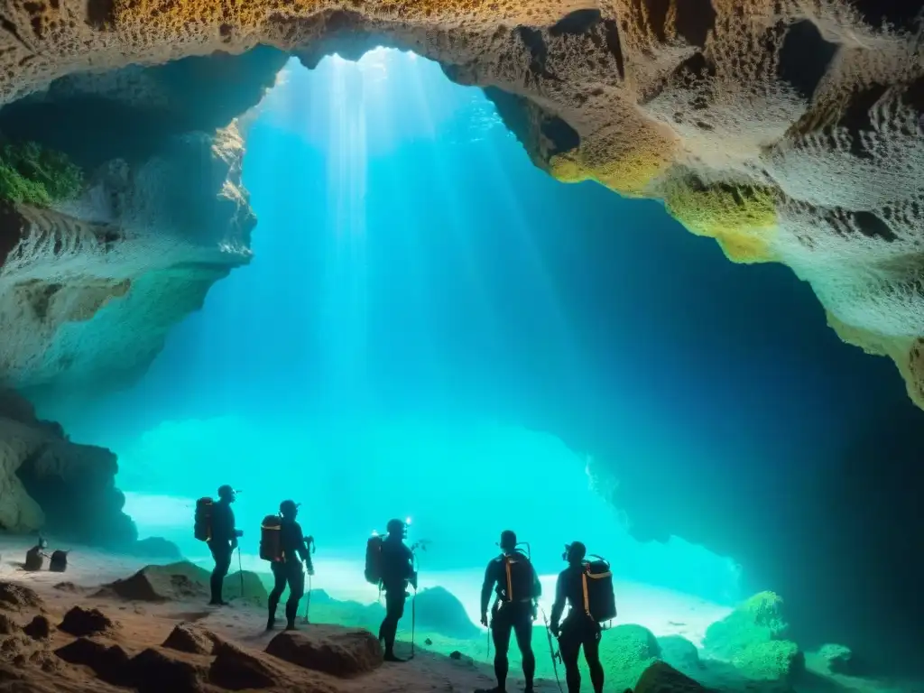 Un grupo de intrépidos buceadores se prepara para explorar una cueva subacuática en Uruguay