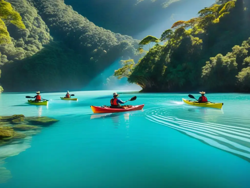 Un grupo de kayakistas disfruta de una experiencia inolvidable en Laguna Garzón, rodeados de naturaleza y tranquilidad