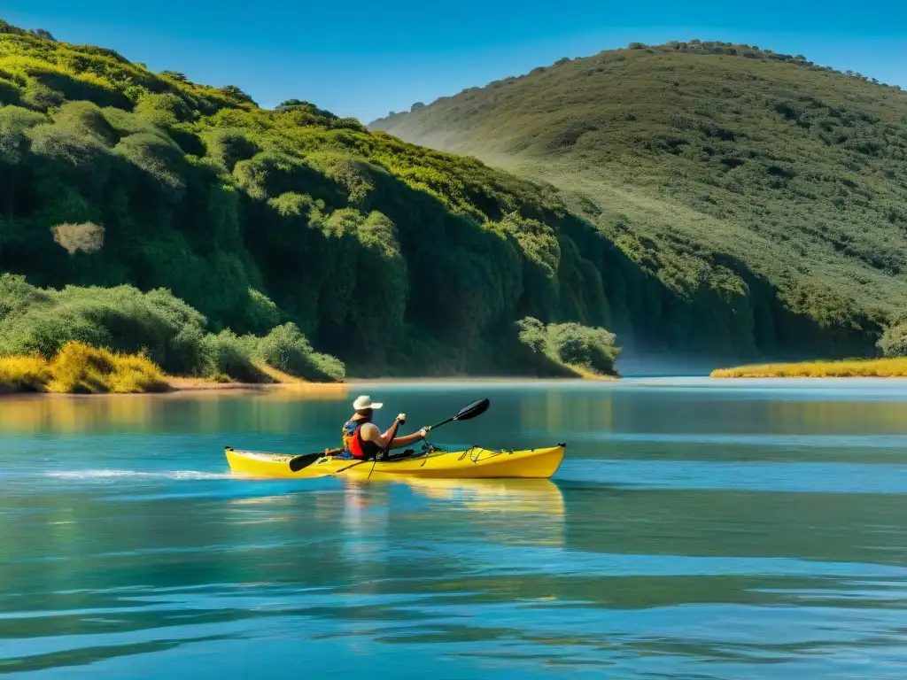 Un grupo de kayaks en Laguna Garzón, Uruguay