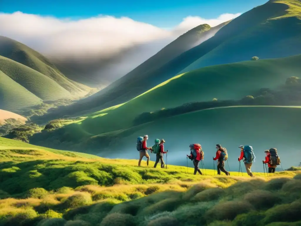 Un grupo de senderistas explorando los valles verdes de Uruguay