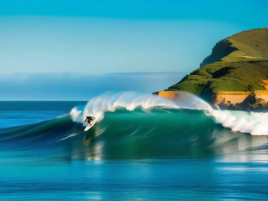 Un grupo de surfistas en La Paloma, Uruguay, surfeando con destreza las olas