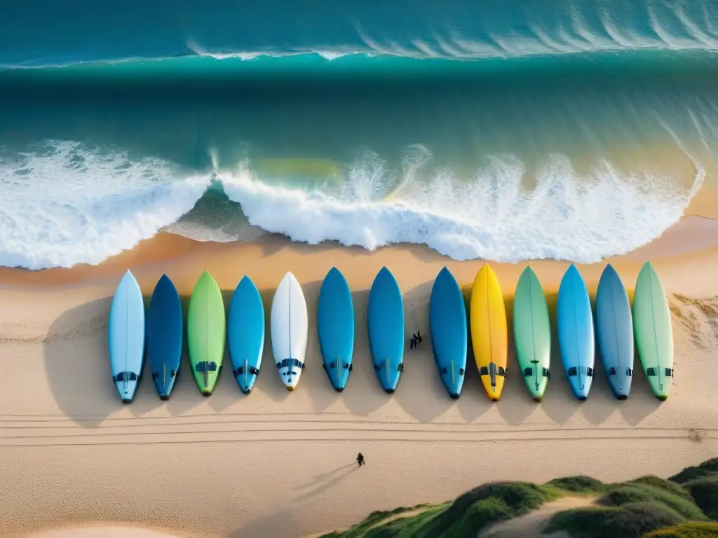 Grupo de surfistas en la playa de Punta del Este, Uruguay, esperando la ola perfecta