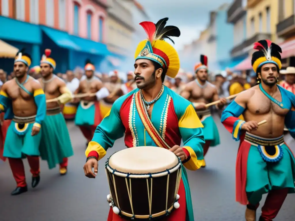 Grupo de tambores de Candombe uruguayo en Carnaval: tradición, arte y cultura vibrantes