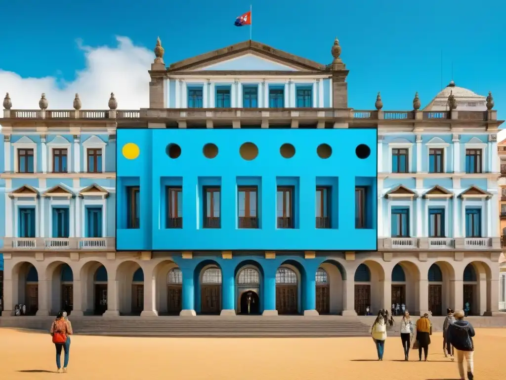 Turistas asombrados en Palacio Salvo con gafas AR Grupo de turistas en Uruguay, asombrados por la Realidad Aumentada en el Palacio Salvo