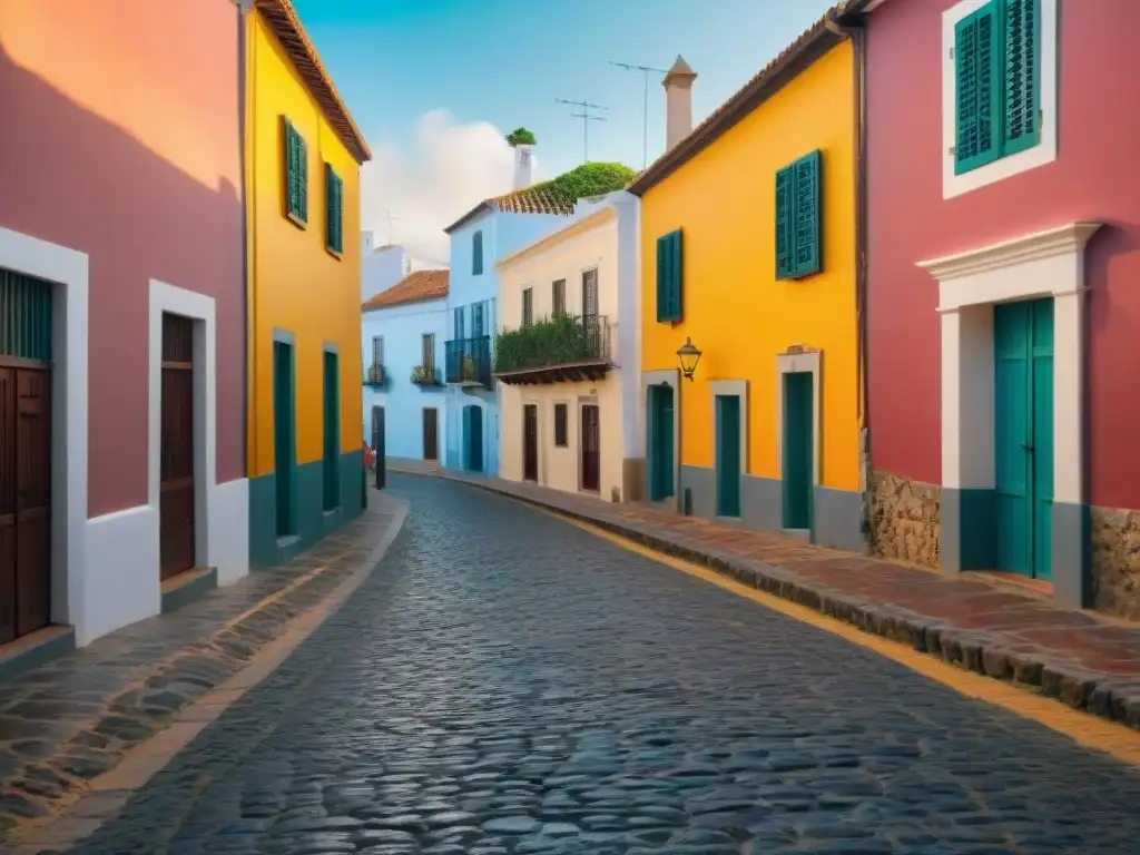 Grupo de turistas en una visita guiada por las calles empedradas de Colonia del Sacramento, fusionando arquitectura portuguesa y española