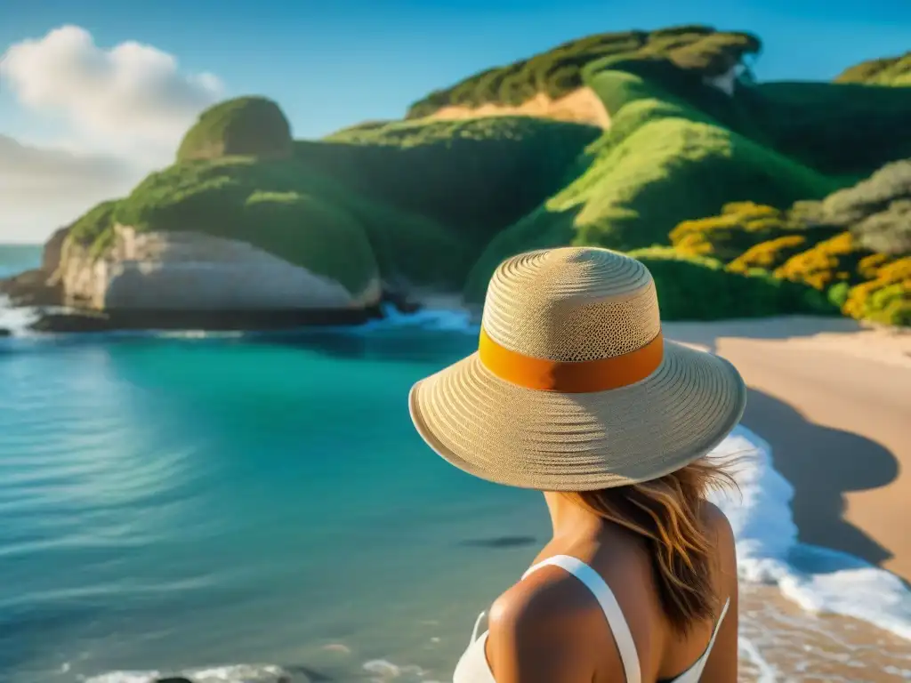 Un grupo de viajeros aventureros con gorras para protegerse del sol en Uruguay, explorando paisajes escénicos bajo el sol brillante