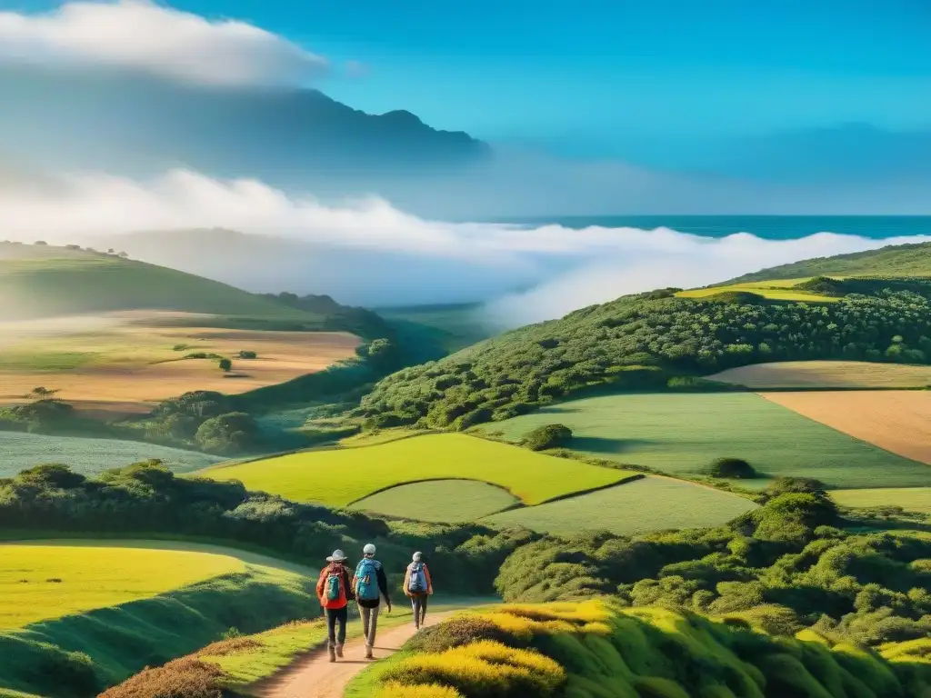 Grupo de viajeros ecofriendly disfrutando de la naturaleza de Uruguay