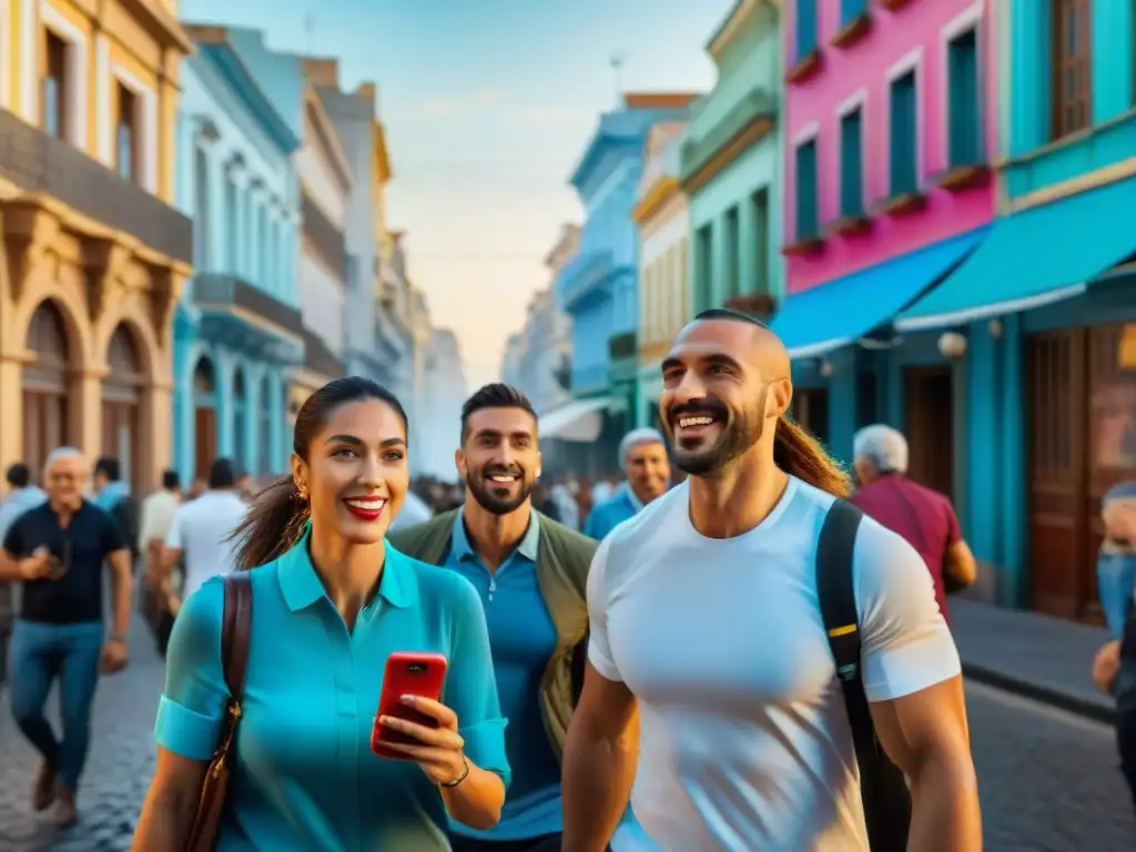 Viajeros con tecnología exploran Montevideo Un grupo de viajeros con tecnología wearable explorando Montevideo, Uruguay