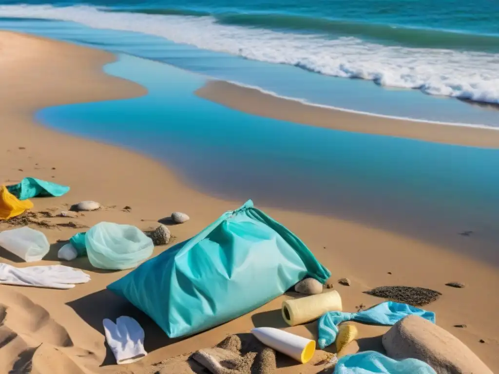 Grupo de voluntarios limpiando la playa en Uruguay, promoviendo el turismo responsable en Uruguay