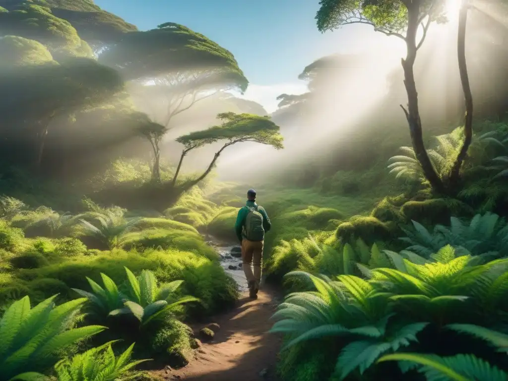 Un guía local lleva a turistas por un frondoso bosque en Uruguay