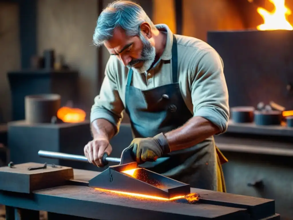 Un hábil herrero en Uruguay forja arte en metal con intensa pasión en su taller