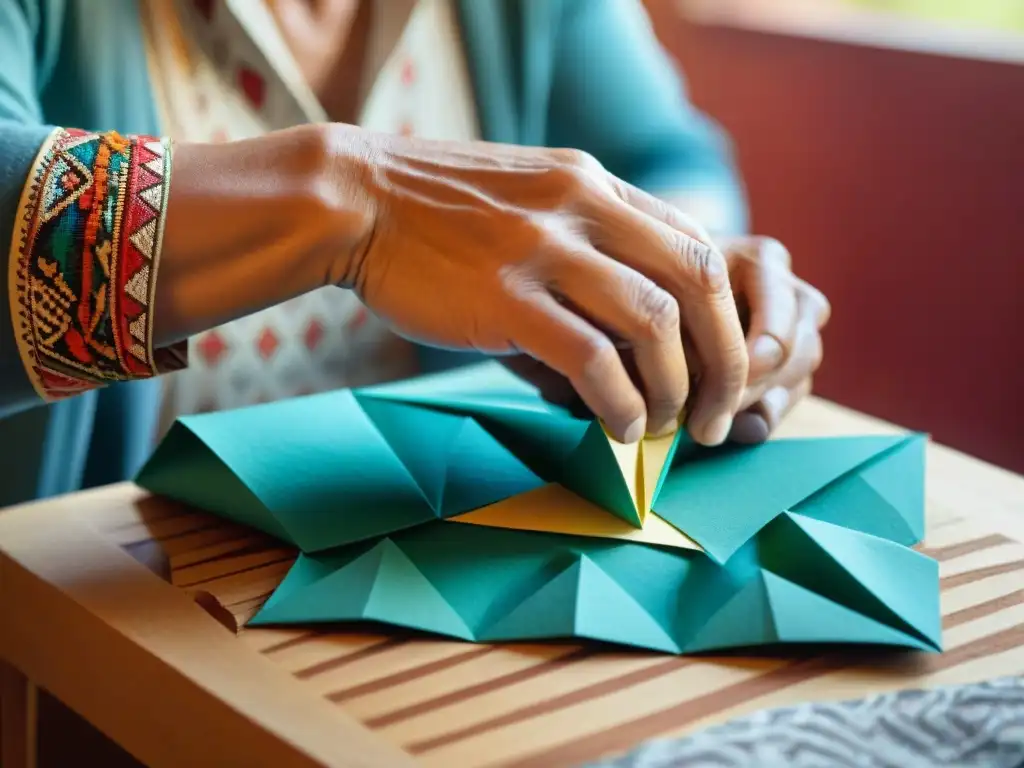 Un hábil artesano uruguayo realiza origami con papel inspiración uruguaya, desplegando destreza y arte en cada pliegue